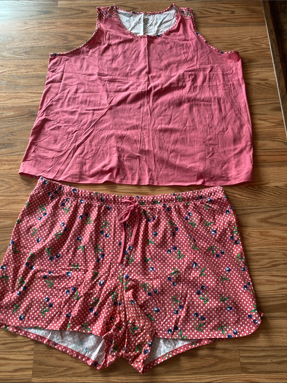 Catherines Pink & White Polka Dot / Cherry Sleepwear Set 3X Pajama Loungewear